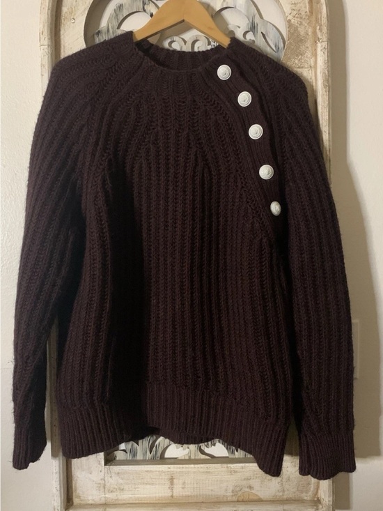Zadig & Voltaire Sweaters - Zadig & Voltaire Maroon Ribbed Crewneck Sweater with Side Buttons